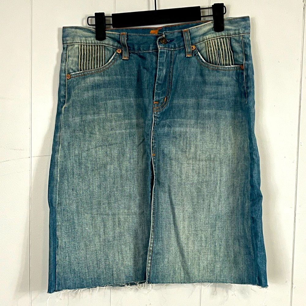 7 For All Mankind Denim A-Line Blue Jerome Dahan Midi Cotton Size 28